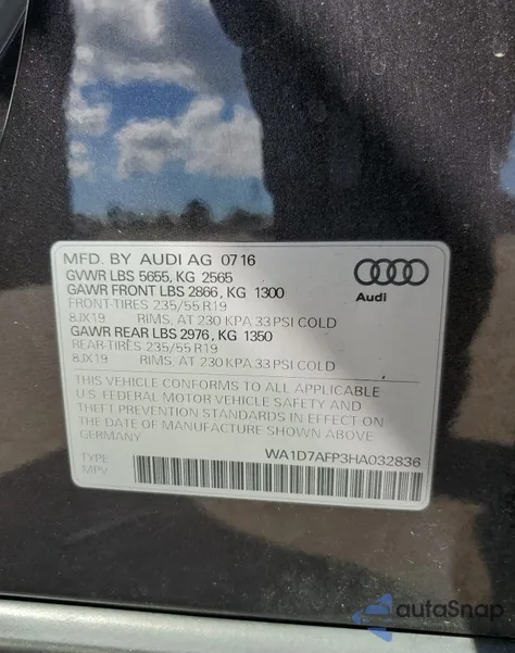 2017 Audi Q5 Premium Plus S-Line z USA, uszkodzony, nr VIN WA1D7AFP3HA032836